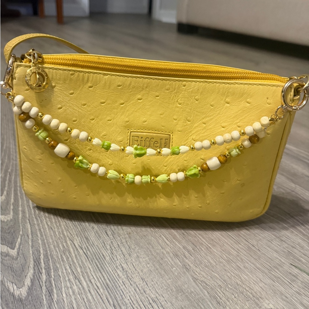 Eiffel Yellow Beaded Wristlet Clutch